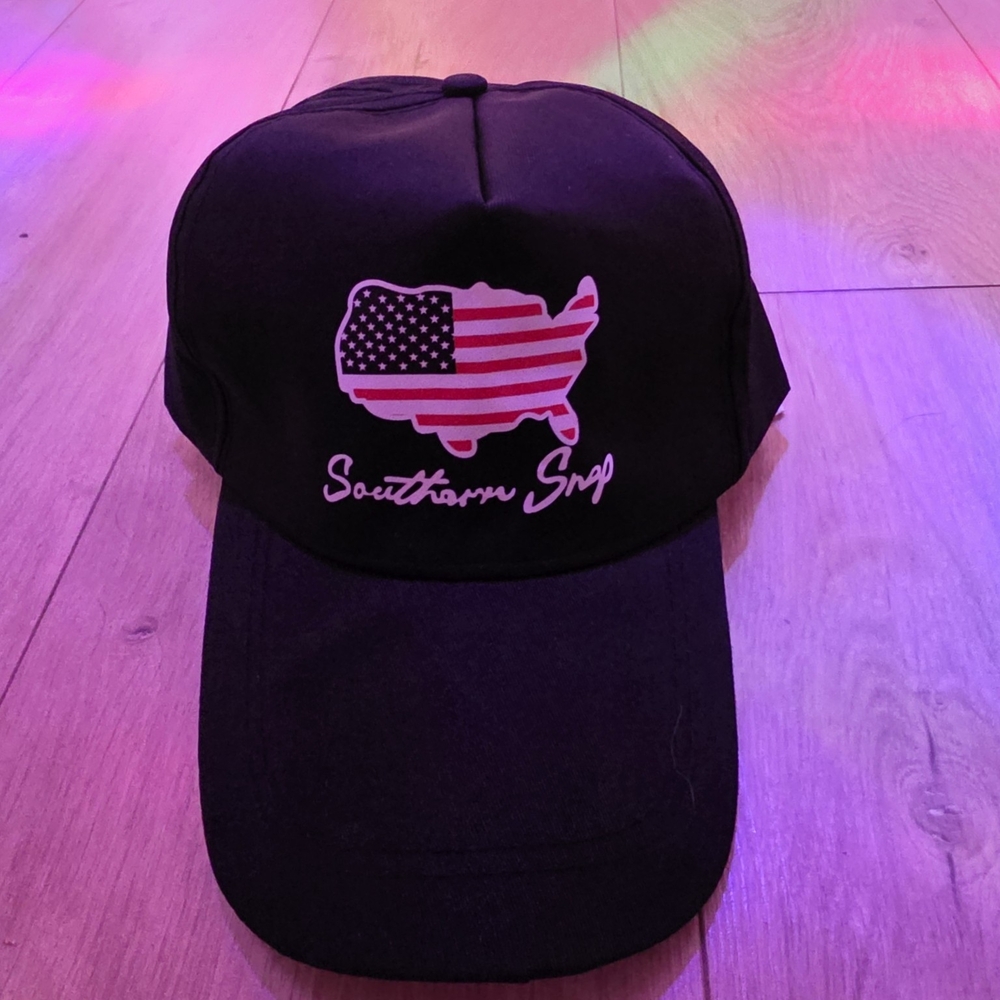 Southern Snap Black Cap with USA Flag